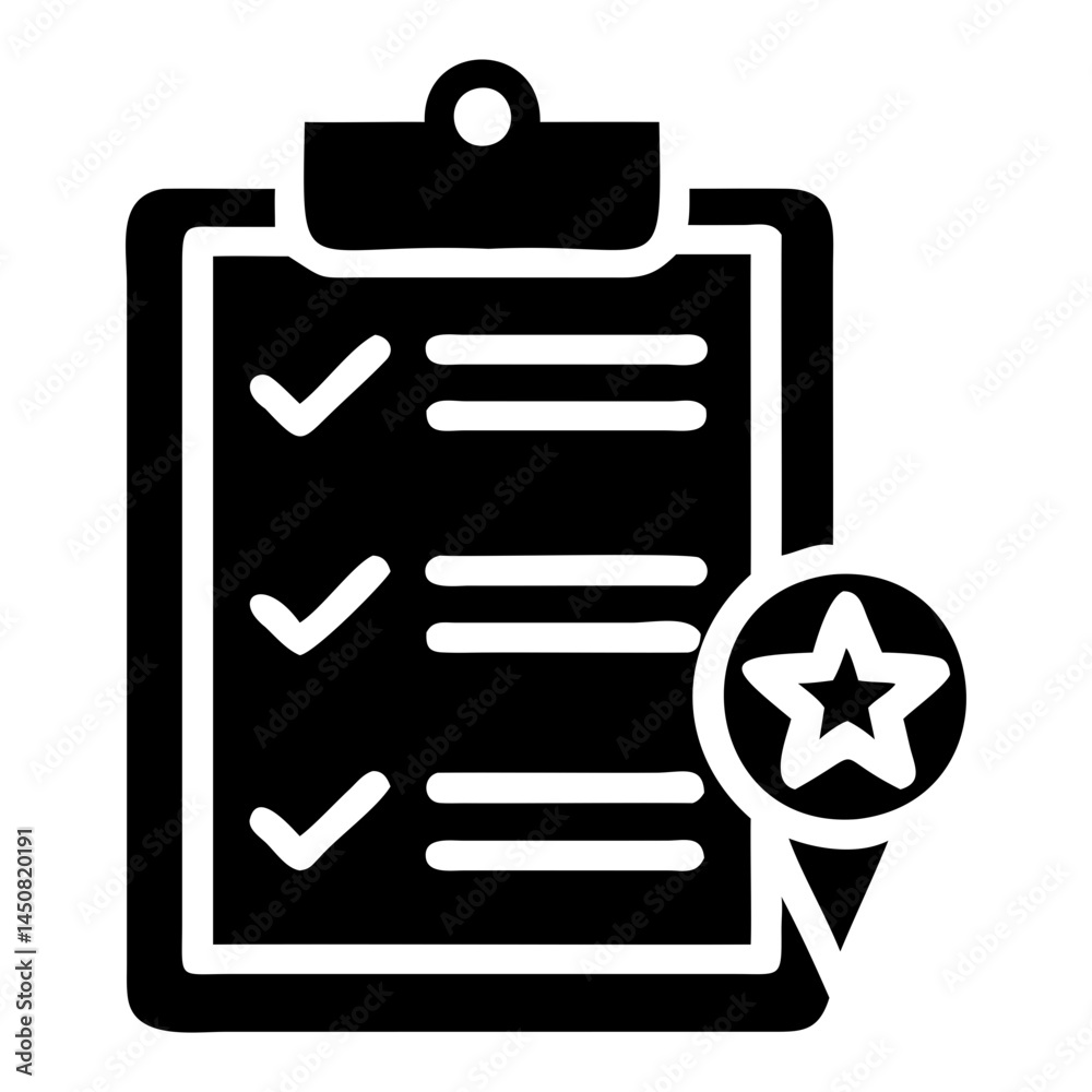 Poster checklist clipboard with star rating vector for task management and project planning success icon de