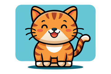 Obraz premium Cartoon orange tabby smiling cat is standing on light blue background with shadow