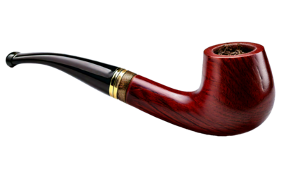Tobacco pipe placed elegantly on a clean white background, its smooth curves and polished finish reflecting light, capturing the essence of craftsmanship and tradition, evoking a sense of timeless lux