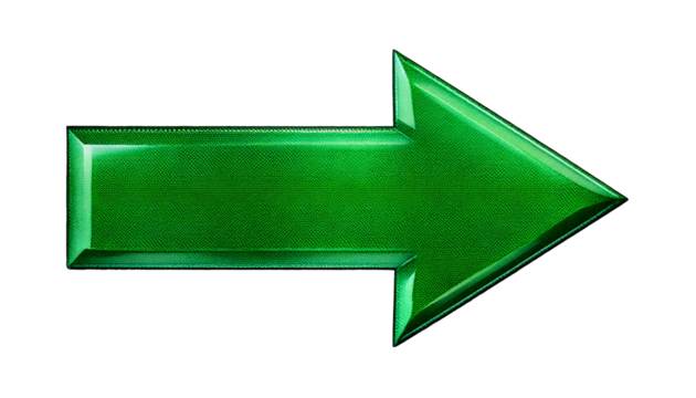 Greed, emerald, arrow, left—this striking symbol features a vivid green emerald arrow pointing decisively to the left, isolated on a white transparent background, evoking desire, urgency, direction, a
