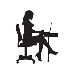 Girl working on Computer silhouette vector