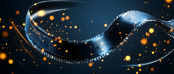Abstract Blue Spiral Design With Glowing Orange Particles
