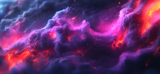 Fototapeta premium Cosmic Nebula Red and Purple Cloudscape. Background Sparkling Dust. Use Fantasy Art