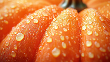 Close-up pumpkin skin with dew drops