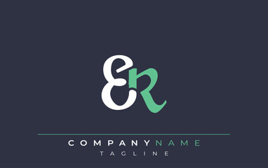 Elegant Stylized ER Lettering Design. Stylish Modern Logo featuring Monogram Letters in White and Teal Shade