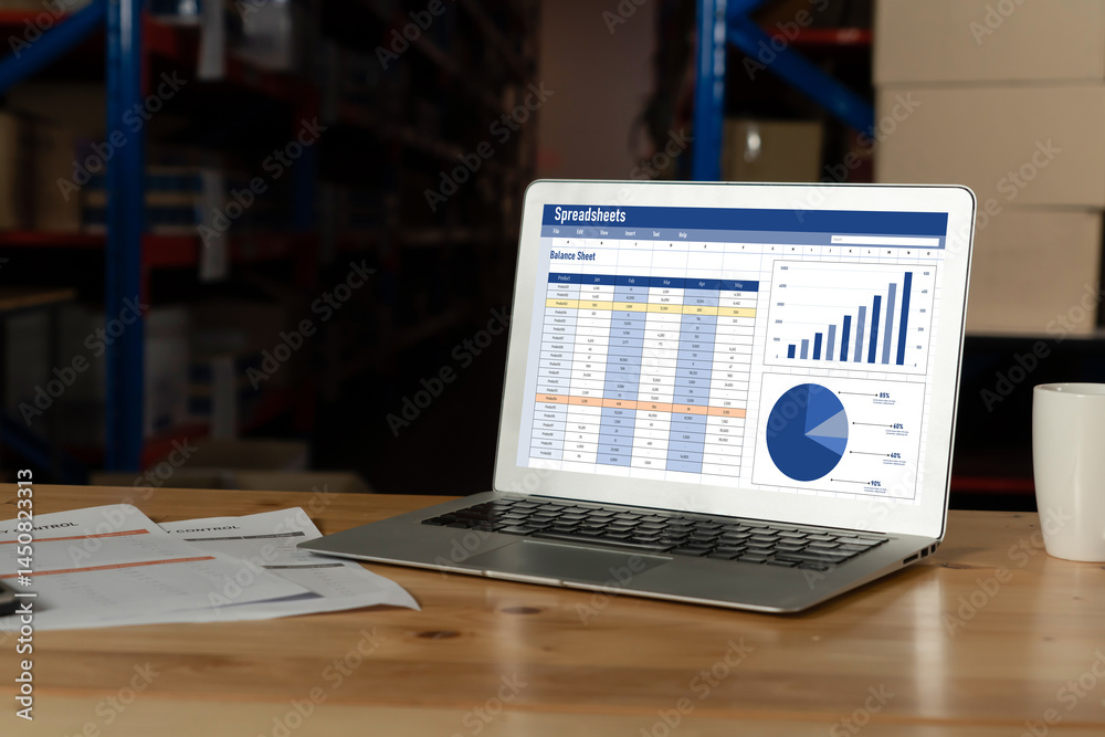 Poster spreadsheet document information financial startup concept. data and graphs in spreadsheet documents