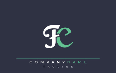 Elegant Stylized FC Lettering Design. Stylish Modern Logo featuring Monogram Letters in White and Teal Shade