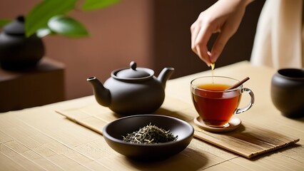Fototapeta premium Aesthetic Tea Time - Serene Lifestyle Still Life for Wellness Blogs