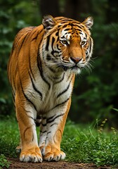 Fototapeta premium Tiger Standing on Green Grass