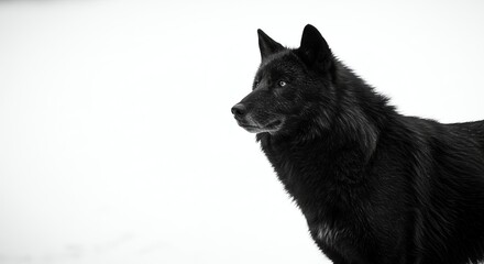 Black Wolf Portrait in Winter Landscape