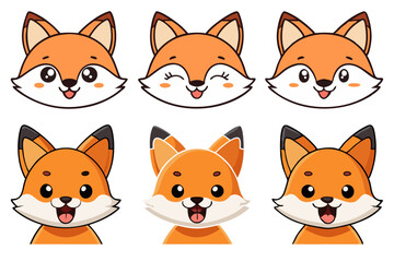 Fototapeta premium Charming cartoon fox illustrations with expressive faces, cute smiles, and orange fur, perfect for children’s books, mascots, and animal-themed designs