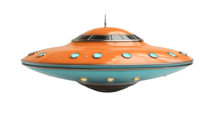 3D UFO spaceship icon, cartoon alien saucer model isolated on white
