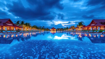 Naklejka premium Luxury hotel swimming pool in twilight