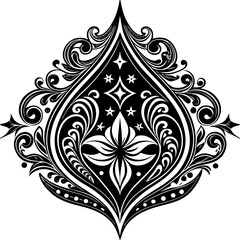 Abstract black and white floral ornament design features a seamless vintage pattern with ornate flower and leaf elements, perfect for elegant vector decoration