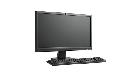 Black modern computer monitor, 3D rendering, cartoon plastic style icon, isolated on white background