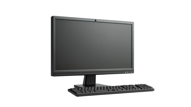 Black modern computer monitor, 3D rendering, cartoon plastic style icon, isolated on white background