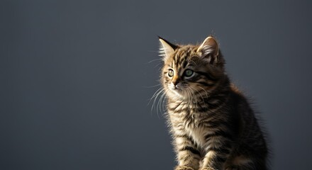 Obraz premium Cute Tabby Kitten Sitting and Looking Away