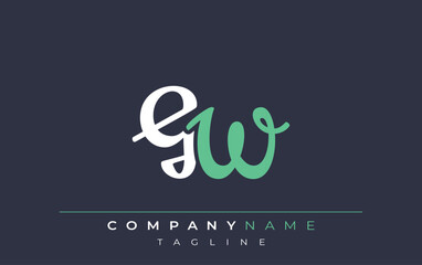 Elegant Stylized GW Lettering Design. Stylish Modern Logo featuring Monogram Letters in White and Teal Shade