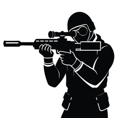 Silhouette of a Soldier Aiming a Sniper Rifle Military Illustration