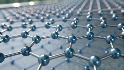 Intricate molecular structure, a captivating display of atoms interconnected with silver-gray links. A photorealistic illustration that embodies the complex beauty of modern scientific exploration. 