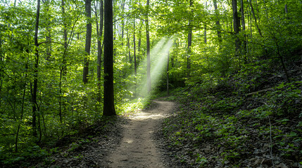 Obraz premium Sunlight Filtering Through Forest Path