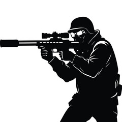 Silhouette of a Soldier Aiming a Sniper Rifle