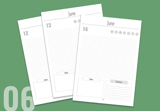 Undated daily calendar layout template June