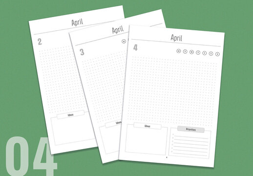 Undated daily calendar layout template April