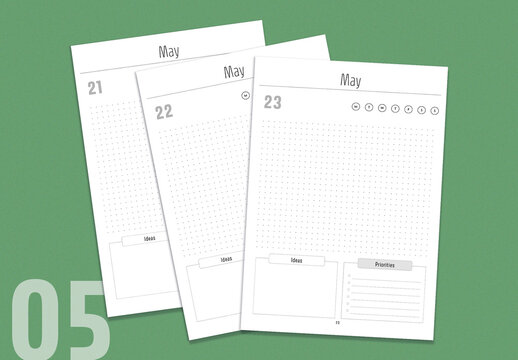 Undated daily calendar layout template may