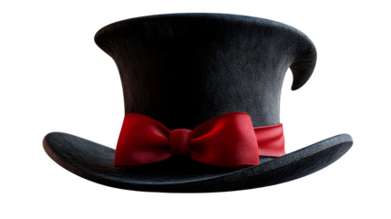 3D cartoon black magician hat with red ribbon, isolated on white background