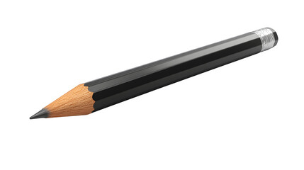 Cartoon pencil in black plastic, 3D rendering, isolated on white background