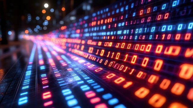 Futuristic digital data stream on city street