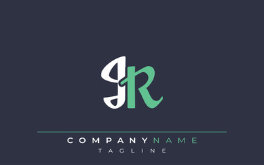 Elegant Stylized JR Lettering Design. Stylish Modern Logo featuring Monogram Letters in White and Teal Shade