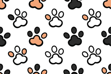Paw prints of peach and black colors are scattered evenly over the transparent background