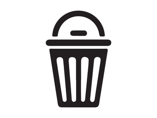 Simple black and white trash can icon.