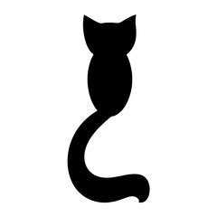 A sleek silhouette of a cat with an elegantly curled tail design