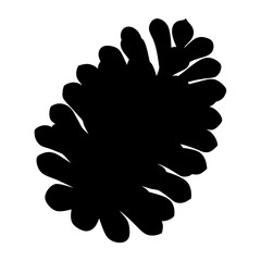 A striking black silhouette of a pine cone against a white background