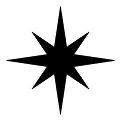 Eight pointed star silhouette in black on a plain white background