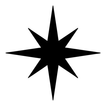 Eight pointed star silhouette in black on a plain white background