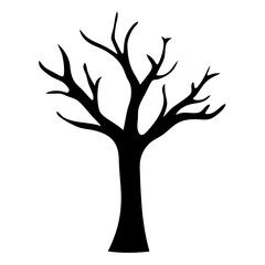Black silhouette of a bare tree with no leaves isolated on white