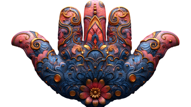 Decorative amulet in Hamsa Hand shape, 3D cartoon plastic style, isolated on white background