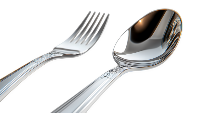 Cutlery spoon and fork, high quality 3D render icon, isolated on white background