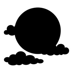 Silhouette of a black circle obscured by clouds, minimalist and conceptual art