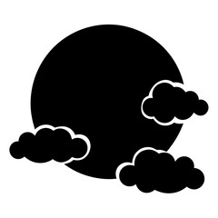Black Circle Surrounded by Clouds, Vector Illustration of Night or Day