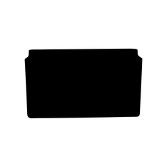 A solid rectangular black shape set against a plain white backdrop