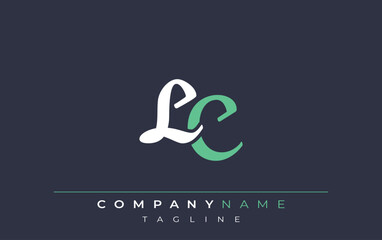 Elegant Stylized LC Lettering Design. Stylish Modern Logo featuring Monogram Letters in White and Teal Shade