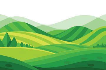 Obraz premium Rolling green hills meet distant mountains in this serene and peaceful nature landscape