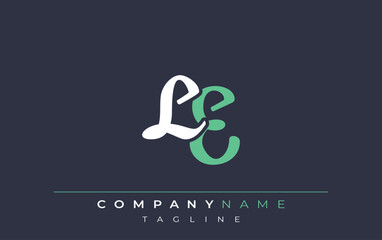 Elegant Stylized LE Lettering Design. Stylish Modern Logo featuring Monogram Letters in White and Teal Shade