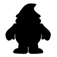 Silhouette of a cartoon gnome with a pointy hat isolated on white