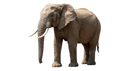 Obraz premium Standing Elephant with Tusks on White Background